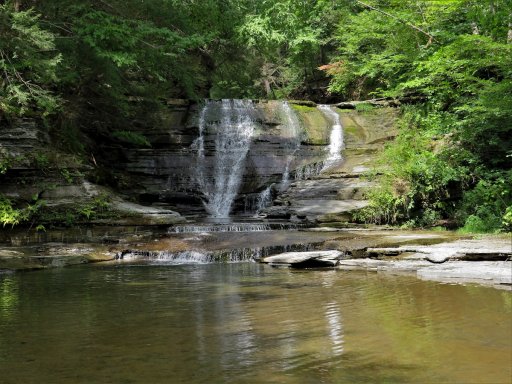 Shortly before Sugar Creek flows into Canaseraga Creek it flows over several waterfalls, all of which are on private property. If you can obtain permission to access the waterfalls, you'll have opportunities to take some great photos and possibly do some fishing. Even when water levels are low and summer air temperatures are high, waterfalls can make long sections of a stream habitable to trout. I've seen trout caught below this falls in August.     
